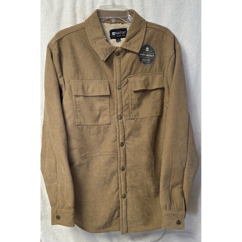 Matix Men's Large Sherpa Lined Corduroy Flannel Shirt Jacket Shacket Tan Brown L